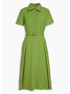 Emilia Wickstead Lime Green Short-Sleeve Belted Midi Dress